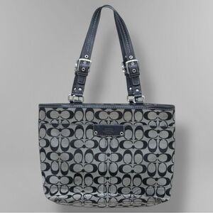 Y2K Coach Hampton Signature C Canvas Tote Bag F13077 Black Khaki Shoulder Purse